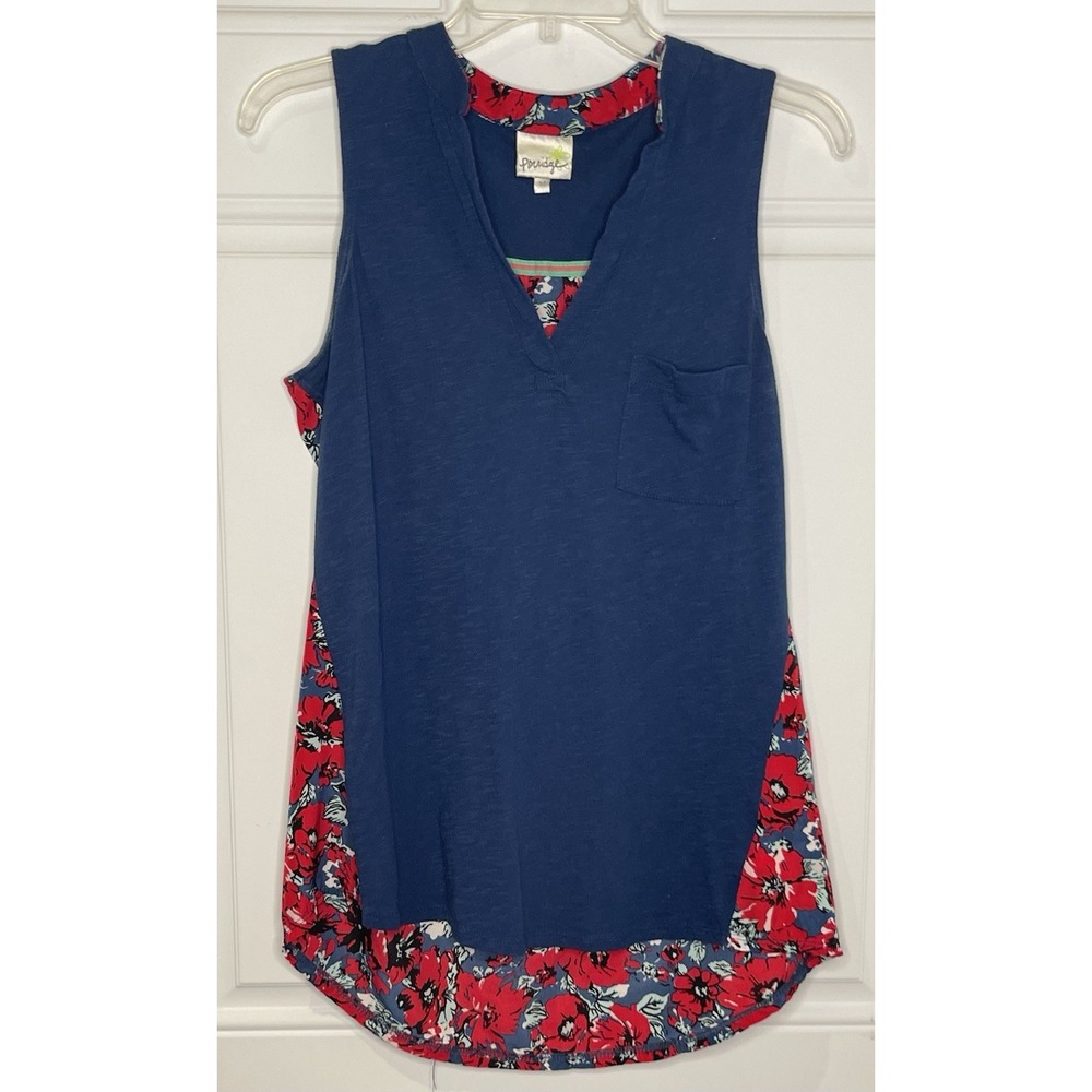 Anthropologie Porridge Women's Medium Blue Red Floral Tank Marin Top Mixed Media